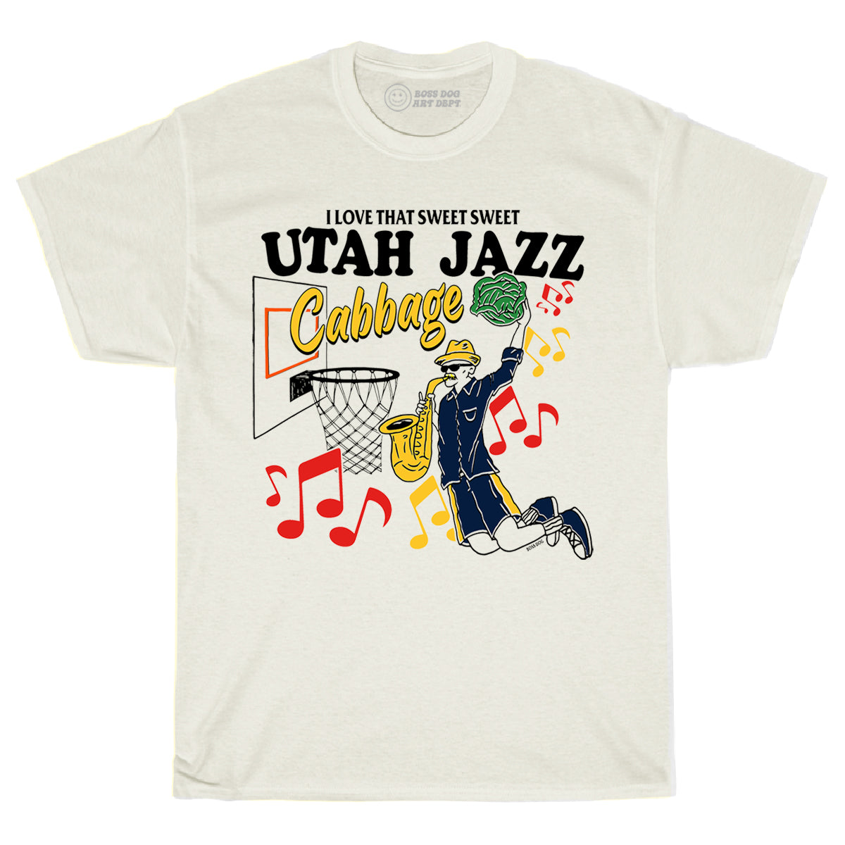 Utah Jazz Cabbage Ivory Tee – Boss Dog Art