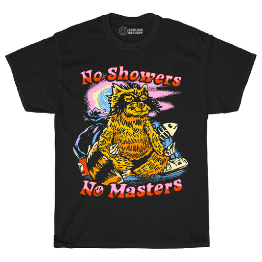 No Showers Raccoon Black Tee