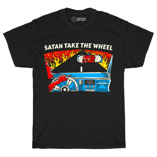 Satan Take The Wheel Black Tee