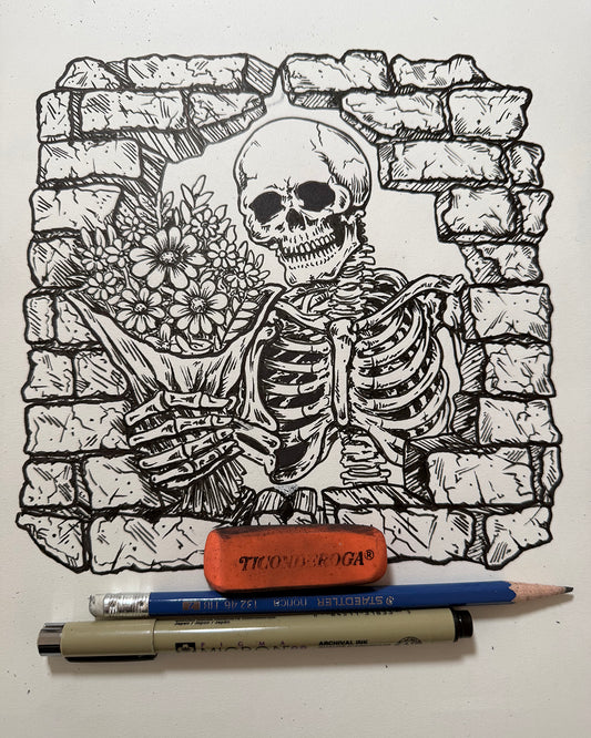 Skeleton and Flowers Sketch