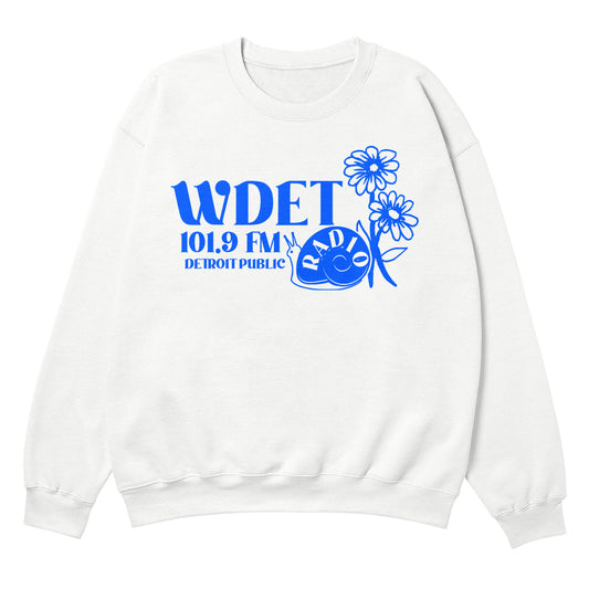 WDET Blue Simple Logo White Crewneck