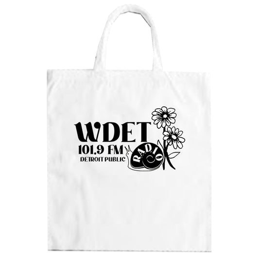 WDET Black Simple Logo White Tote